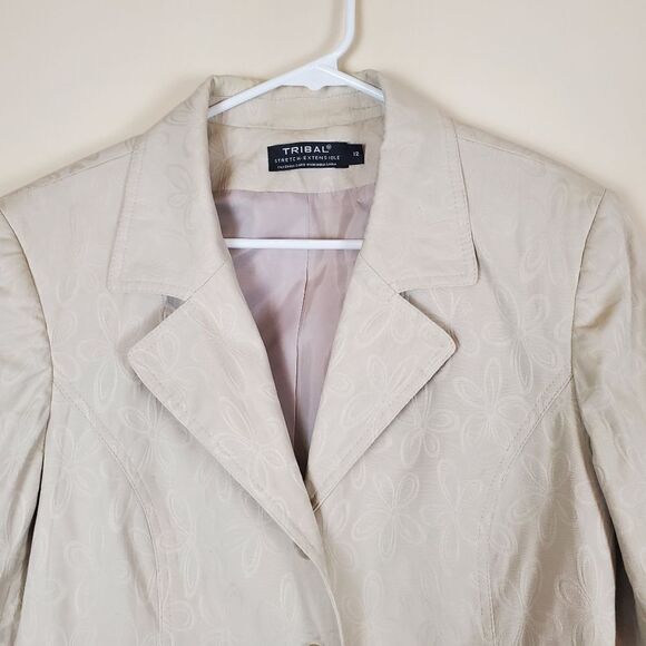 Tribal Flower Print Tan Blazer Jacket Size 12 - Picture 3 of 8